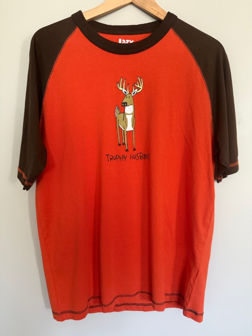 Men’s Lazy One Orange & Brown Raglan Tee with Deer 'Trophy Husband' Graphic